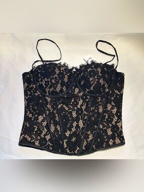 HONEY Bustier Corset Top with Nude Lining and Black Lace Size L